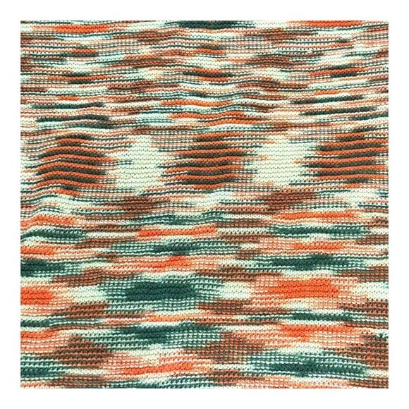 Vintage Afghan Knit Blanket With Fringe  65" Cozy Retro Throw Peach Green Croche - Picture 1 of 4